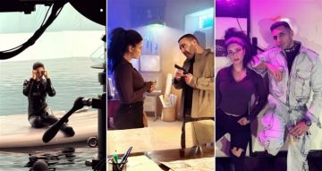 سينتيا خليفة مع أحمد السقا وحسن أبو الروس في كواليس فيلم أجنبي أكشن يشارك فيه فرنش مونتانا