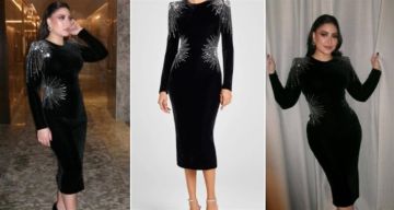  شرطة_الموضة: بوسي في جدة بفستان أسود مخملي مطرز بكريستالات ... سعره 28 ألف جنيه