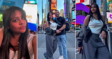 أسماء أبو اليزيد وزوجها يستمعان بالأجواء الصيفية في تايمز سكوير 