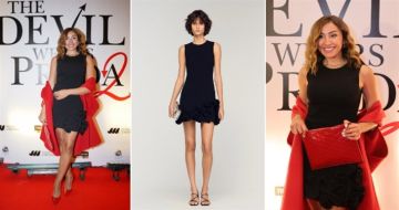  شرطة_الموضة: دينا الشربيني بفستان قصير أسود بورود مجسمة في عرض The Devil Wears Prada 2 ... سعره 20 ألف جنيه