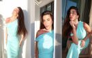 يارا السكري تتألق بفستان أوف شولدر سماوي في جلسة تصوير جديدة