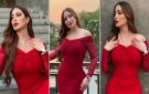 نسرين طافش بفستان مكشوف الكتفين ضيق في أحدث جلسة تصوير