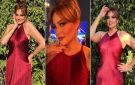 بشرى بفستان أحمر بشراشيب يظهر رشاقتها