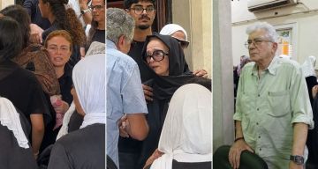 إلهام شاهين ومحمود قابيل يساندان نجلاء فتحي وسيف أبو النجا في جنازة ابنتهما ياسمين