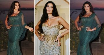 شرطة_الموضة: نادين نسيب نجيم بين الساري الهندي وفستان حورية البحر في ليلة حناء المصممة الأسترالية ...