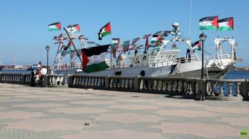 سفينة عمر المختار الليبية تلتحم بباقي سفن أسطول الصمود في نقطة الالتقاء (فيديو)