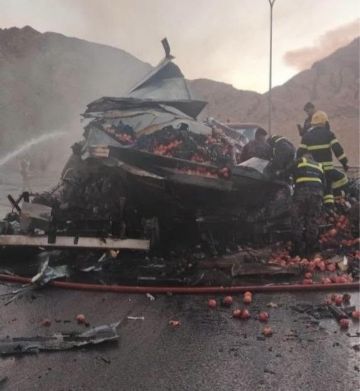 4 وفيات بحادث تصادم تريلا محملة بالرمان في العقبة 4 وفيات بحادث تصادم تريلا محملة بالرمان في العقبة