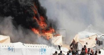 حريق في خيام نازحين جراء قصف للاحتلال شرق غزة