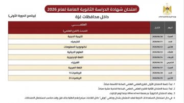 صورة جدول امتحانات الثانوية العامة التوجيهي 2026 للفرع العلمي الدورة الأولى صورة جدول امتحانات الثانوية العامة التوجيهي 2026 للفرع العلمي الدورة الأولى