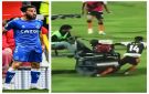 بالصور حادث صادم .. سيارة تصطدم بلاعب داخل الملعب !