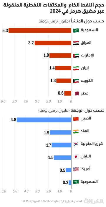 حجم تدفقات النفط عبر مضيق هرمز.. ما الدول الأكثر عرضة للتأثر حال إغلاقه؟ حجم تدفقات النفط عبر مضيق هرمز.. ما الدول الأكثر عرضة للتأثر حال إغلاقه؟