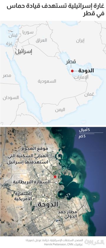 ضربة حماس في قطر.. خريطة تكشف موقع المبنى بهجوم إسرائيل وما يحيط به
