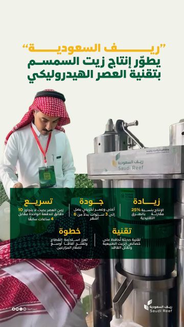 ريف السعودية: تقنية عصر زيت السمسم هيدروليكيا تعزز كميات إنتاجه بنسبة 25  ريف السعودية: تقنية عصر زيت السمسم هيدروليكيا تعزز كميات إنتاجه بنسبة 25