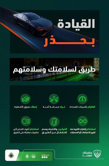 المرور يحدد 6 ضوابط للقيادة الآمنة على الطرق لحماية الأرواح والممتلكات