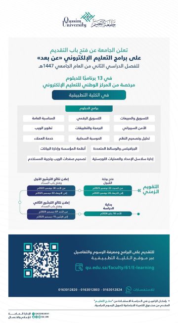 جامعة القصيم تفتح باب التقديم على 13 برنامجا للدبلوم عن بعد بالكلية التطبيقية جامعة القصيم تفتح باب التقديم على 13 برنامجا للدبلوم عن بعد بالكلية التطبيقية