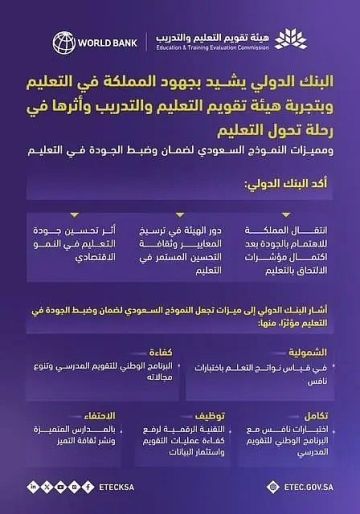 البنك الدولي يشيد بجهود المملكة في التعليم وتجربة هيئة تقويم التعليم والتدريب