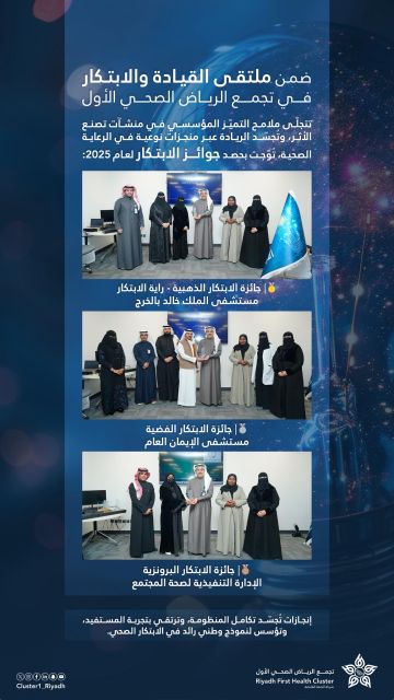 تجمع الرياض الصحي الأول يدشن ملتقى القيادة والابتكار ويحتفي بمنشآته المتميزة تجمع الرياض الصحي الأول يدشن ملتقى القيادة والابتكار ويحتفي بمنشآته المتميزة