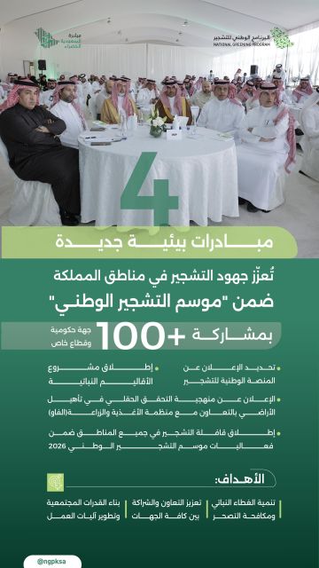 البرنامج الوطني للتشجير يعلن عن 4 مبادرات بيئية لتعزيز جهود التشجير ويسير قافلة التشجير لكافة المناطق ضمن (موسم التشجير الوطني 2026)