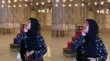 فتاة ترفع الأذان داخل مسجد قلعة صلاح الدين الأيوبي وتثير الجدل .. فيديو