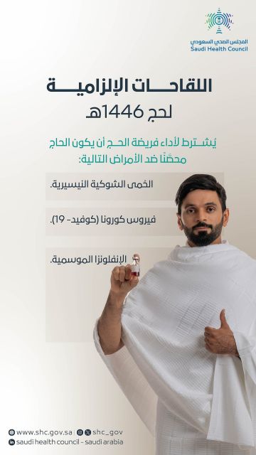 3 لقاحات إلزامية لحج 1446هـ.. الصحي السعودي يحدد الاشتراطات الصحية للحجاج