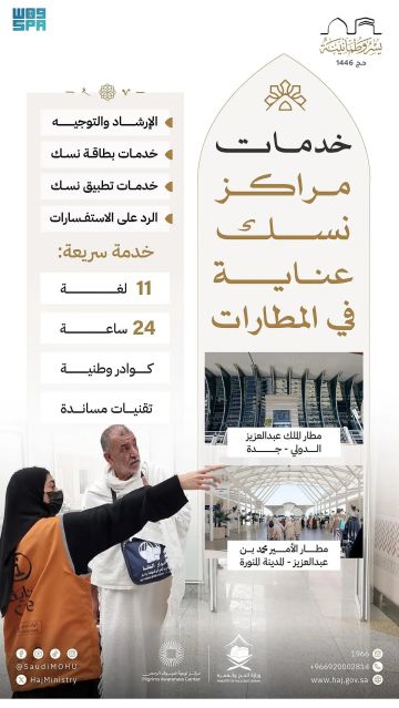 الحج والعمرة تعزز خدمة الحجاج بانتشار 39 مركزا لـ نسك عناية و142 نقطة دعم إضافية في موسم حج 1446