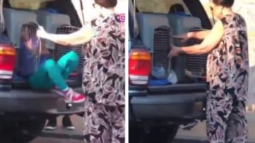 أمريكية تثير الجدل بعد ظهور طفلين في قفص بسيارتها .. فيديو