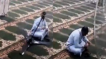 نجاة مصل بأعجوبة من سقوط مروحة سقف داخل مسجد .. فيديو