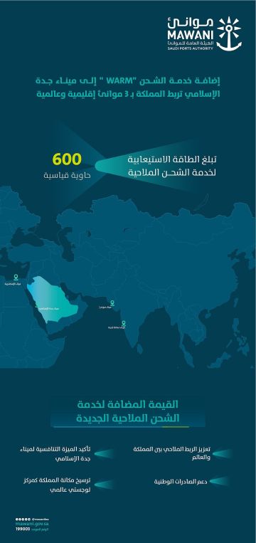 موانئ تضيف خدمة الشحن الجديدة WARM إلى ميناء جدة الإسلامي لتعزيز الربط الملاحي ودعم الصادرات