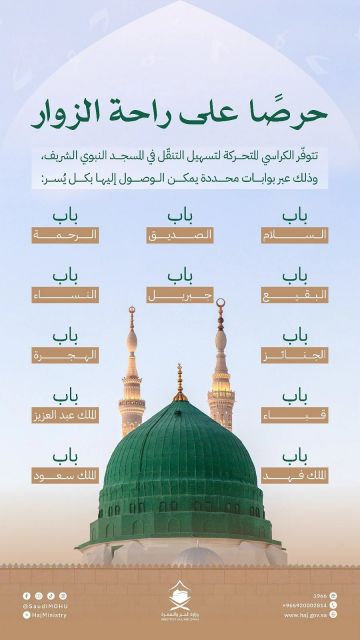 خدمة ميسرة لضيوف الرحمن.. كراسي متحركة عبر 12 بوابة في المسجد النبوي خدمة ميسرة لضيوف الرحمن.. كراسي متحركة عبر 12 بوابة في المسجد النبوي