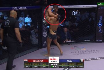 شاهد.. المقاتل المصري لدفراوي يخنق الإيطالي ميشيلي بطريقة مثيرة