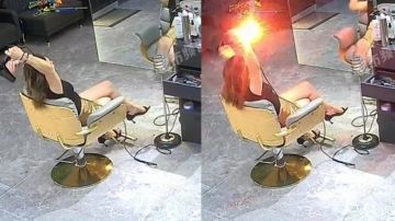 لحظة انفجار مجفف شعر بيد امرأة أثناء التصفيف ..فيديو لحظة انفجار مجفف شعر بيد امرأة أثناء التصفيف ..فيديو