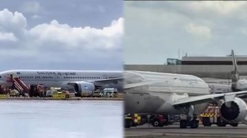 مسافر يفتح باب طائرة الخطوط السعودية في لندن ويتسبب في تأخير الرحلة..فيديو