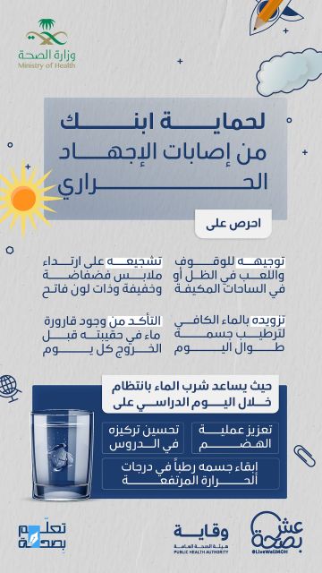 الصحة توجه 4 خطوات لحماية الأبناء من الإجهاد الحراري مع بداية العام الدراسي