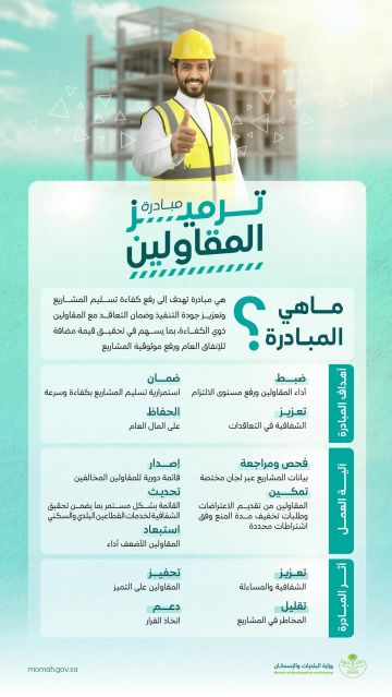  البلديات والإسكان تطلق مبادرة ترميز المقاولين.. لتعزيز كفاءة تسليم المشاريع