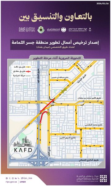 تفعيل تحويلة مرورية ضمن تطوير جسر الثمامة