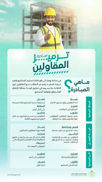 وزارة البلديات والإسكان تطلق مبادرة ترميز المقاولين لتعزيز كفاءة تسليم المشاريع