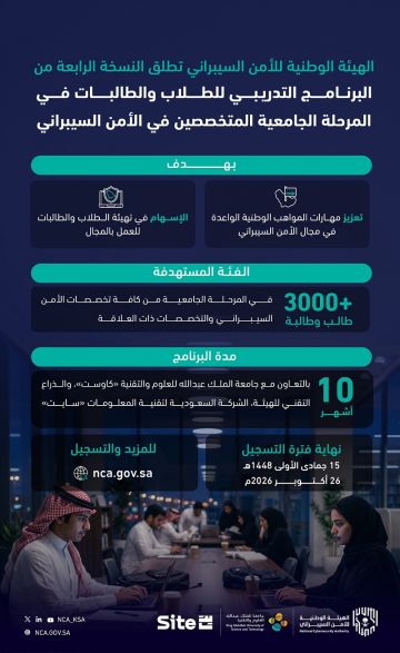 إطلاق النسخة الرابعة من البرنامج التدريبي لطلاب وطالبات الأمن السيبراني