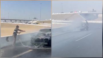 موقف بطولي لرجل مرور يخمد حريق مركبة بجدة..فيديو موقف بطولي لرجل مرور يخمد حريق مركبة بجدة..فيديو