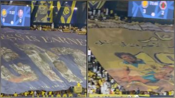 بنر تاريخي يجمع رونالدو وماجد عبدالله في احتفالات جماهير النصر بذكرى التأسيس ..فيديو