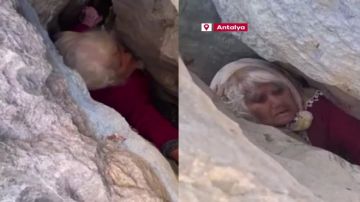 نجاة عجوز تركية بأعجوبة بعد سقوطها بين الصخور ومحاصرتها.. فيديو