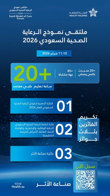  غدا الثلاثاء.. انطلاق ملتقى نموذج الرعاية الصحية السعودي 2026 وتكريم الفائزين بجوائز النموذج