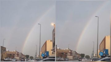 قوس قزح يزين سماء الرياض بعد أمطار غزيرة.. فيديو