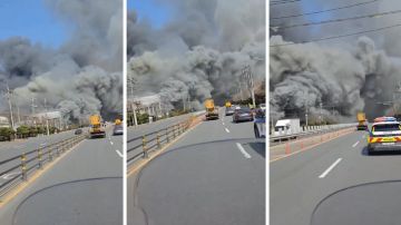 حريق ضخم في مصنع لقطع غيار السيارات بكوريا.. فيديو