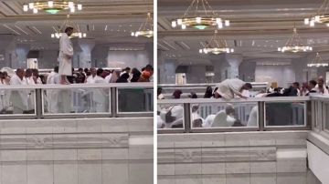 معتمر يصلي فوق الحواجز في الحرم المكي معرضا نفسه للخطر.. فيديو معتمر يصلي فوق الحواجز في الحرم المكي معرضا نفسه للخطر.. فيديو