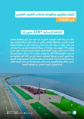 المياه الوطنية: الانتهاء من تنفيذ منظومة خدمات الصرف الصحي بالقنفذة بأكثر من 228 مليون ريال