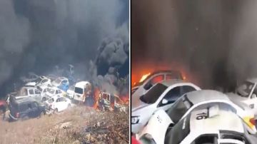 حريق هائل 700 سيارة إلى رماد بالمكسيك.. فيديو