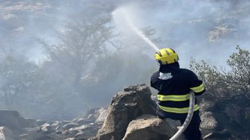 إخماد حريقا في منطقة جبلية بمحافظة تنومة إخماد حريقا في منطقة جبلية بمحافظة تنومة