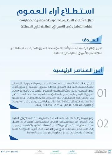 السوق المالية تستطلع المرئيات بشأن تنظيم التعامل في الأسواق خارج المملكة السوق المالية تستطلع المرئيات بشأن تنظيم التعامل في الأسواق خارج المملكة