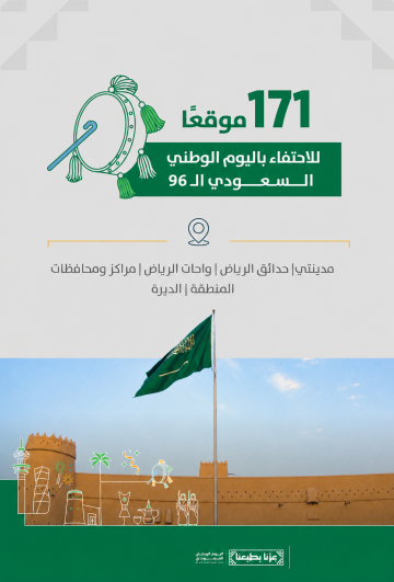171 موقعا للاحتفاء باليوم الوطني السعودي في محافظات الرياض 171 موقعا للاحتفاء باليوم الوطني السعودي في محافظات الرياض