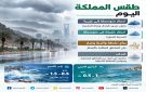 أمطار رعدية غزيرة على أربع مناطق وضباب على أجزاء من المملكة